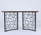 Custom Curved Front Console Table With Wood Top And Decorative Iron Base