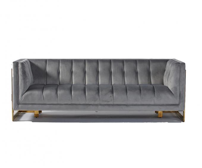 Ткань бархата Tufted современная софа живущей комнаты с освящает ноги металла 0