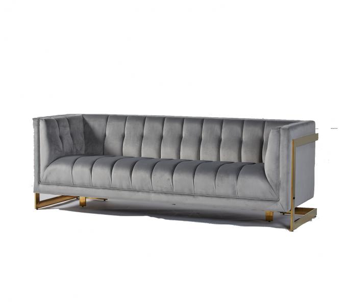 Ткань бархата Tufted современная софа живущей комнаты с освящает ноги металла 1