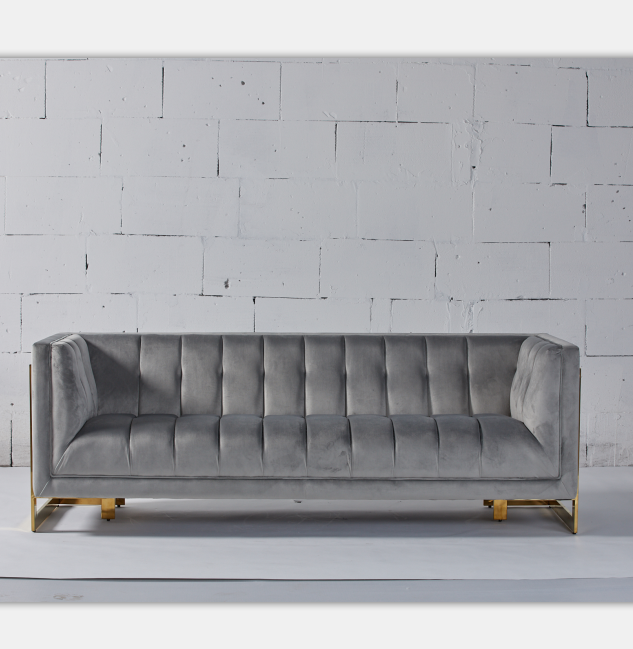 Ткань бархата Tufted современная софа живущей комнаты с освящает ноги металла 2
