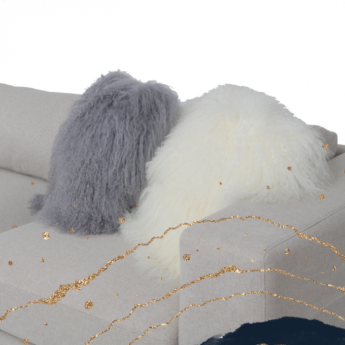 Сверстница 3 Seater l софа белого бархата ткани формы секционная 1