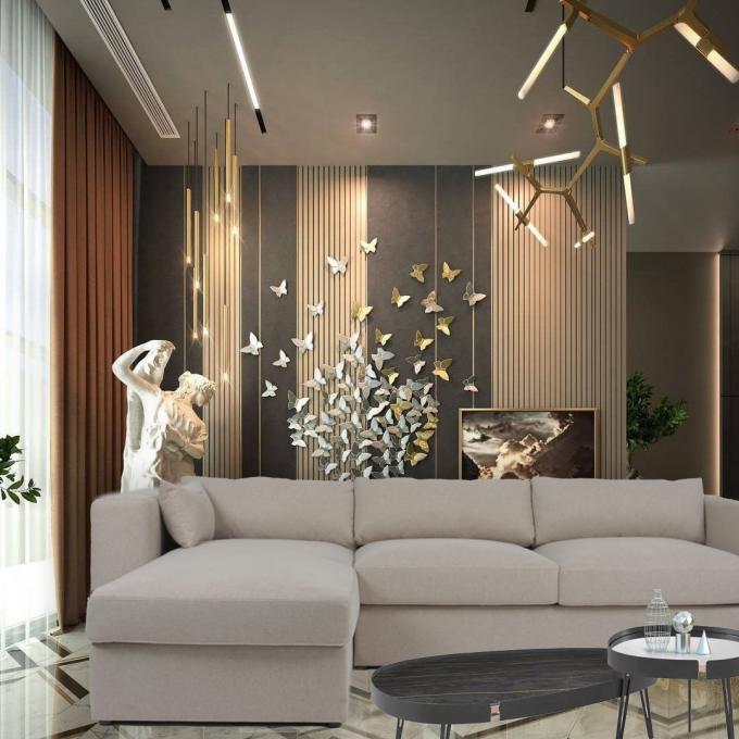 Сверстница 3 Seater l софа белого бархата ткани формы секционная 3