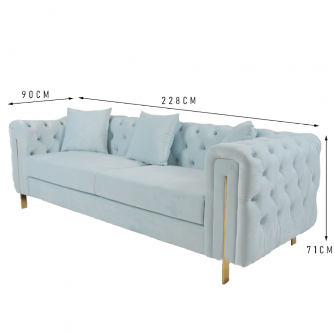 Софа комнаты прожития текстуры кнопки Seater ткани 3 бархата 0