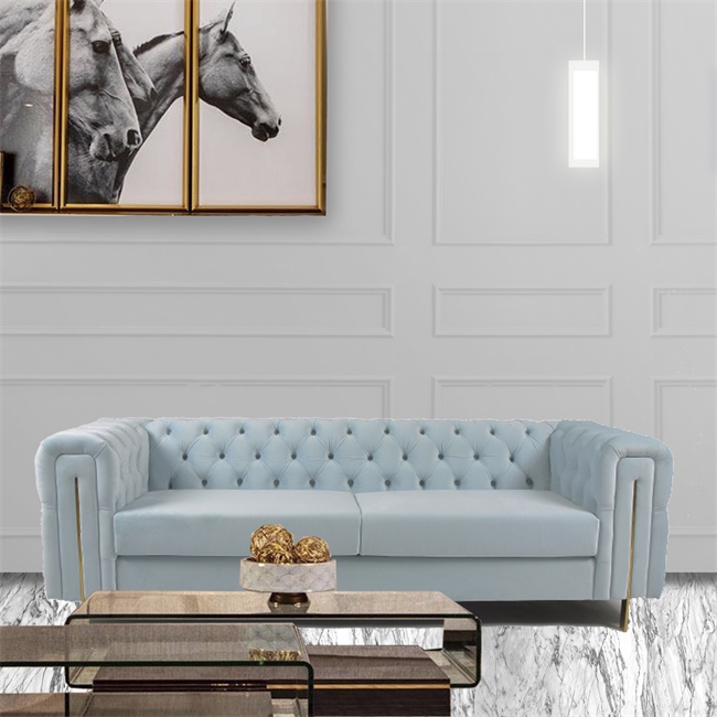 Софа комнаты прожития текстуры кнопки Seater ткани 3 бархата 1
