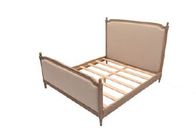 Oak Wood Upholstered Bedroom Sets , Linen Fabric King Size Upholstered Bed