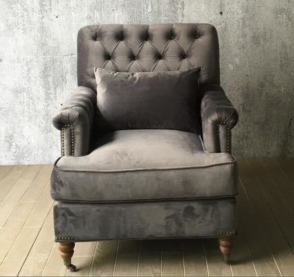 Хорошая цена Кнопка отдельного человека Tufted бархат софы классический с рицинусами/светлым естественным финишем онлайн