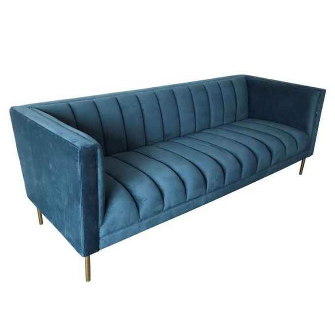 Голубой бархат Tufted 3 софа комнаты прожития места 221x76x78cm 2