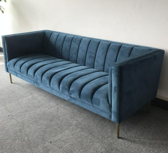 Голубой бархат Tufted 3 софа комнаты прожития места 221x76x78cm 1